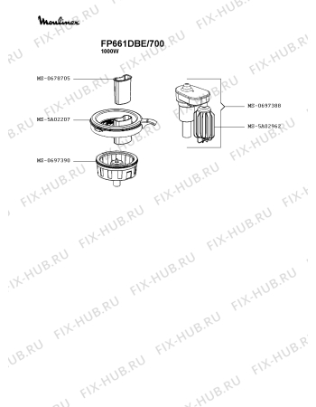 Взрыв-схема кухонного комбайна Moulinex FP661DBE/700 - Схема узла 2P004028.6P4