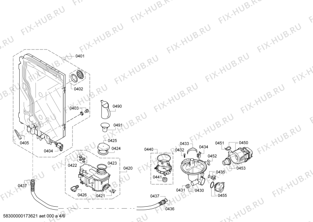 Взрыв-схема посудомоечной машины Bosch SMU69N05EU, SuperSilence - Схема узла 04