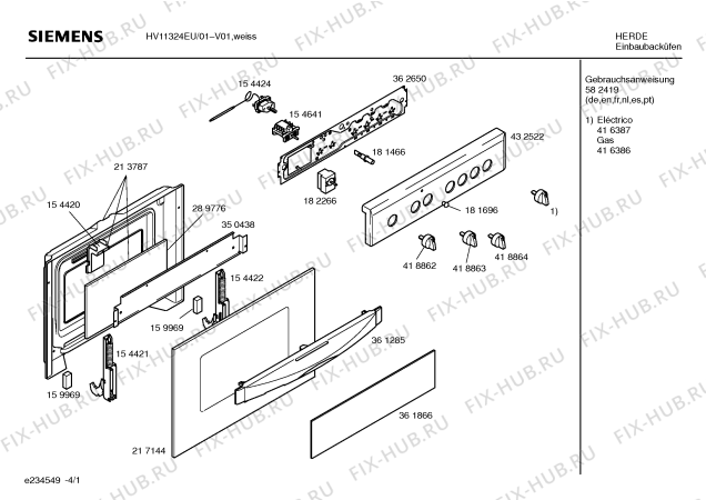 Схема №3 HV11324EU с изображением Ручка управления духовкой для плиты (духовки) Siemens 00418863