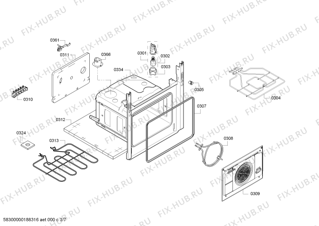 Взрыв-схема плиты (духовки) Bosch HCA743320G - Схема узла 03