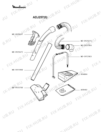 Взрыв-схема пылесоса Moulinex ADJ257(0) - Схема узла TP002267.3P2