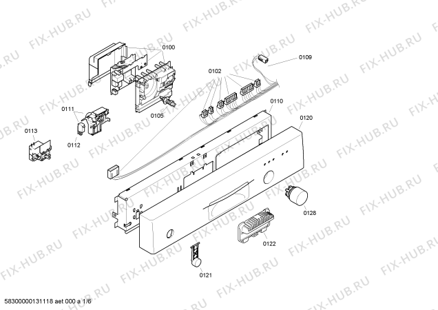Схема №6 SRU53E05AU с изображением Передняя панель для электропосудомоечной машины Bosch 00662887