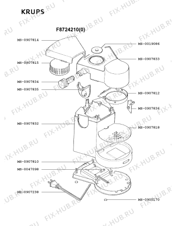 Взрыв-схема кофеварки (кофемашины) Krups F8724210(0) - Схема узла IP001848.6P2