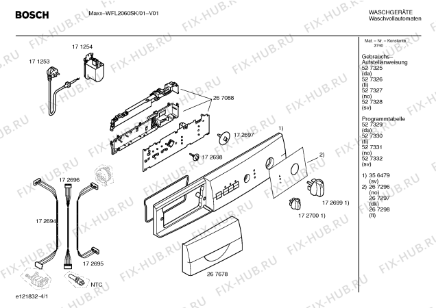 Схема №3 WFL2060SK WFL2060 с изображением Таблица программ для стиралки Bosch 00527332