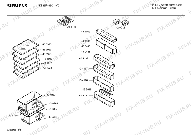 Схема №3 KS38R494 с изображением Крепежный набор для холодильника Siemens 00436340