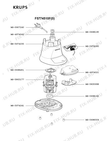 Взрыв-схема блендера (миксера) Krups F5774510F(0) - Схема узла 5P001141.7P2