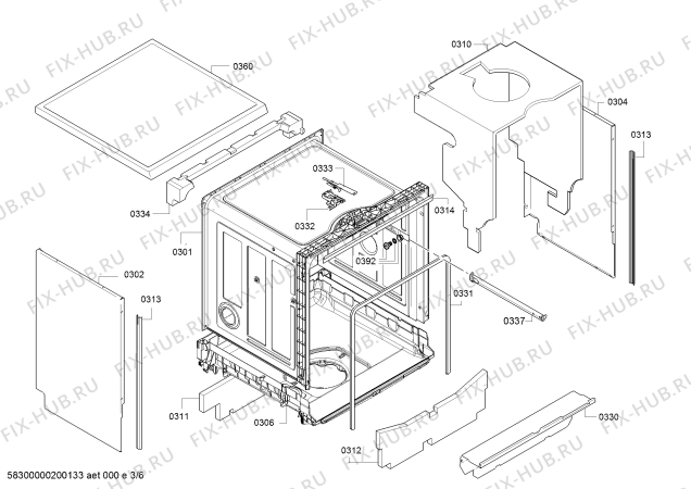 Схема №3 SN236W02GE iQ300 с изображением Передняя панель для посудомоечной машины Siemens 11019449