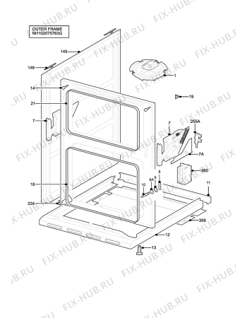 Взрыв-схема плиты (духовки) Zanussi Electrolux ZKG6040WFN - Схема узла H10 Outer Frame