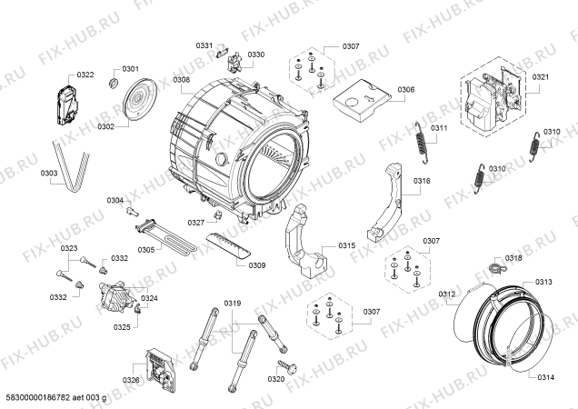 Взрыв-схема стиральной машины Siemens WM16Y843, iQ 800 i-Dos - Схема узла 03