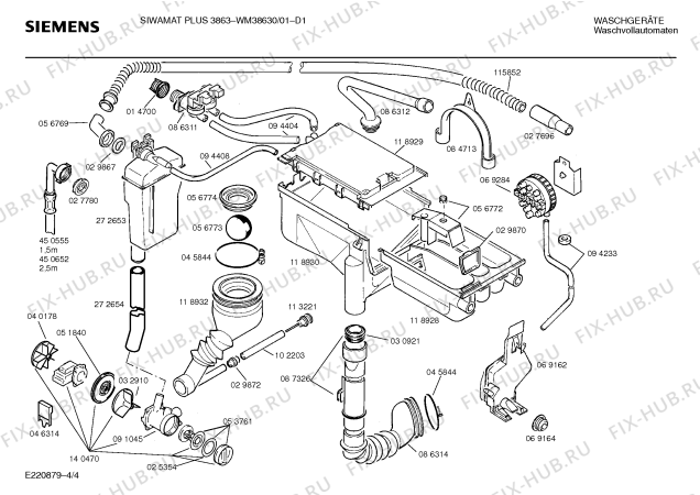 Взрыв-схема стиральной машины Siemens WM38630 SIWAMAT PLUS 3863 - Схема узла 04