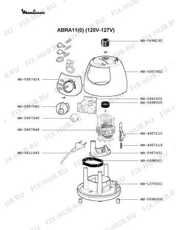 Взрыв-схема блендера (миксера) Moulinex ABRA11(0) - Схема узла 9P001217.7P2