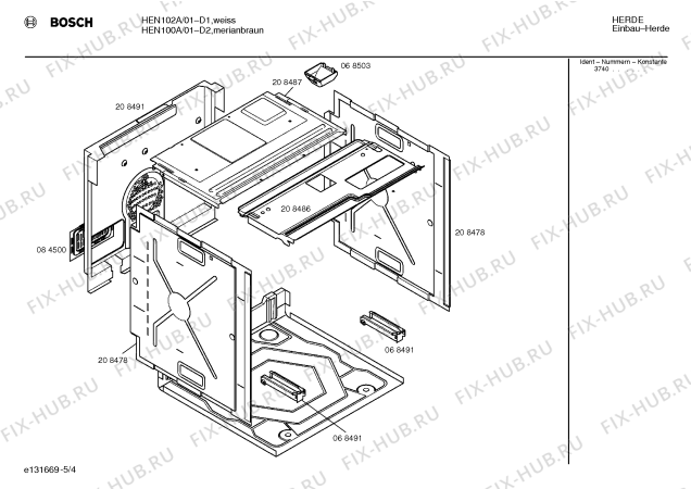 Взрыв-схема плиты (духовки) Bosch HEN102A - Схема узла 04