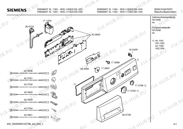 Схема №2 WXL1183EE SIWAMAT XL 1183 SELECCION с изображением Панель управления для стиралки Siemens 00441181