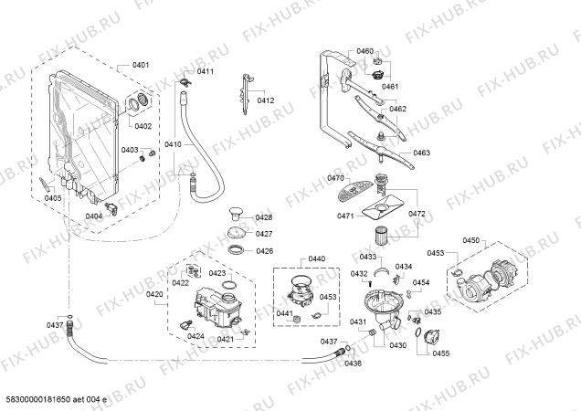 Взрыв-схема посудомоечной машины Bosch SMU58P05EU Active Water Eco - Схема узла 04