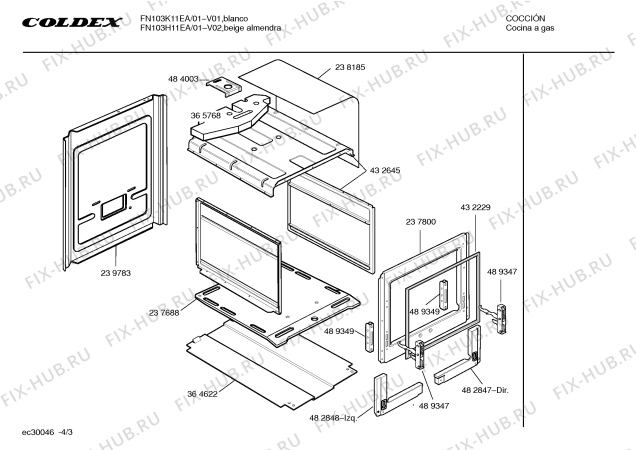 Взрыв-схема плиты (духовки) Coldex FN103K11EA MASSIMA I - Схема узла 03