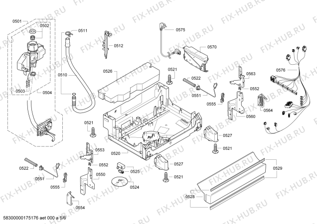Взрыв-схема посудомоечной машины Bosch SMS86P32DE, Exclusiv, Made in Germany - Схема узла 05