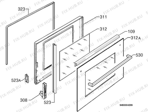 Взрыв-схема плиты (духовки) Electrolux EOB695X - Схема узла Door 003