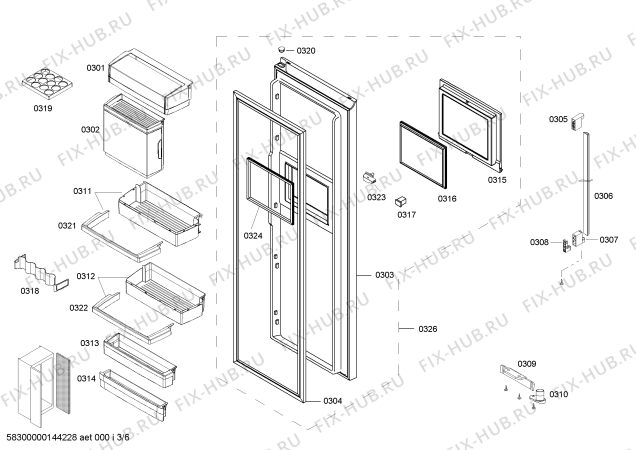 Схема №4 KAD63P70TI с изображением Дверь для холодильной камеры Bosch 00678172