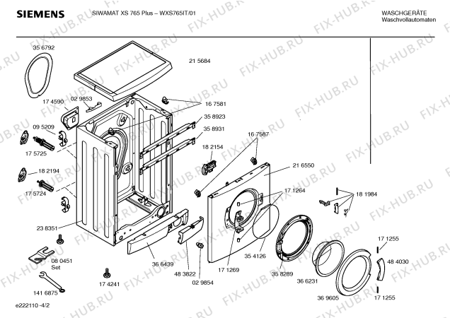 Схема №4 WXS765IT SIWAMAT XS765 Plus с изображением Инструкция по установке и эксплуатации для стиральной машины Siemens 00585404