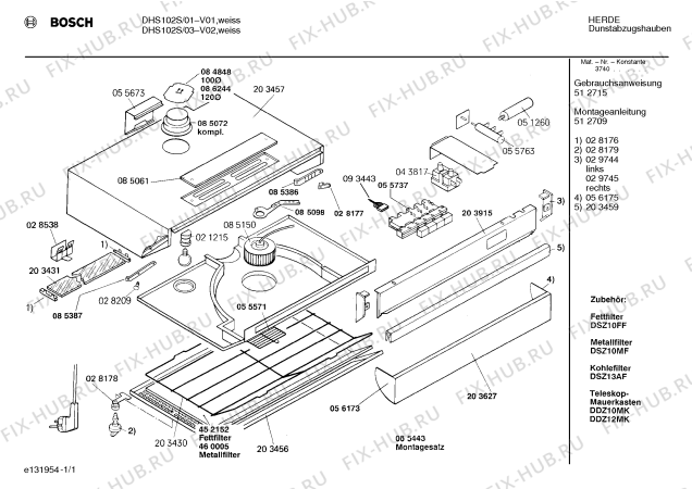 Схема №1 0752201175 DHS102S с изображением Панель для электровытяжки Bosch 00203915