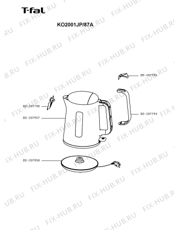 Схема №1 KO2001JP/87A с изображением Часть корпуса для чайника (термопота) Seb SS-207957
