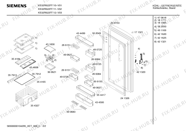 Схема №3 KSR32622FF с изображением Дверь для холодильной камеры Bosch 00239153