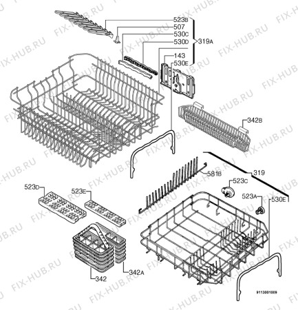 Взрыв-схема посудомоечной машины Zanussi DWS949W - Схема узла Basket 160