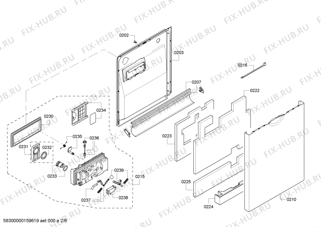 Взрыв-схема посудомоечной машины Bosch SHE55RF5UC Silence Plus 46dBA - Схема узла 02