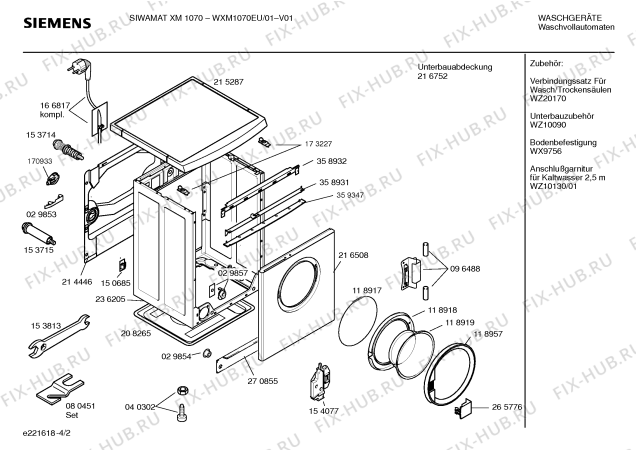 Схема №3 WXM1070EU SIEMENS SIWAMAT XM 1070 с изображением Инструкция по установке и эксплуатации для стиральной машины Siemens 00526914