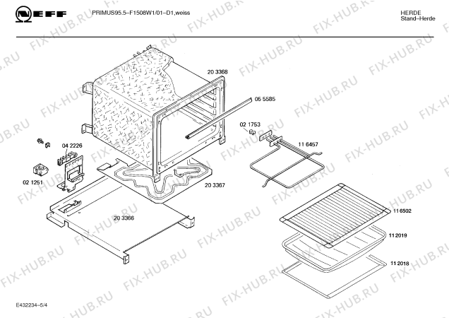 Взрыв-схема плиты (духовки) Neff F1508W1 PRIMUS 95.5 - Схема узла 04