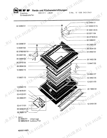 Взрыв-схема плиты (духовки) Neff 1313253431 1057/311LRCDM - Схема узла 03