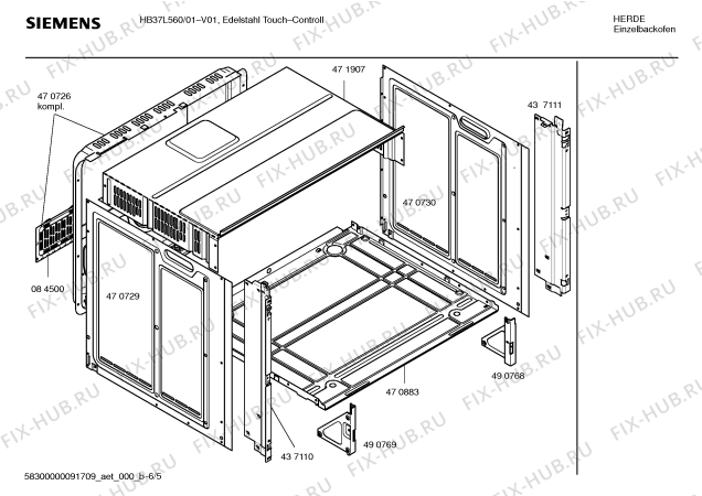 Взрыв-схема плиты (духовки) Siemens HB37L560 - Схема узла 05