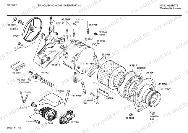 Взрыв-схема стиральной машины Merker WM3MR05CH BIANCA BV40 - Схема узла 03
