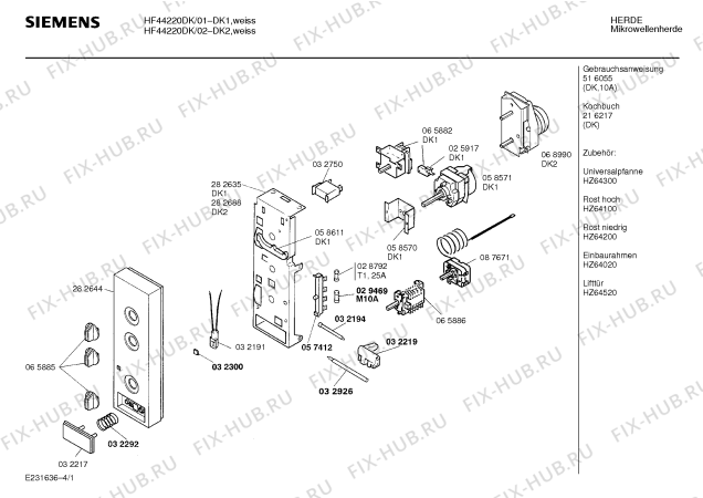 Схема №4 HF44220DK с изображением Панель для микроволновки Siemens 00282644