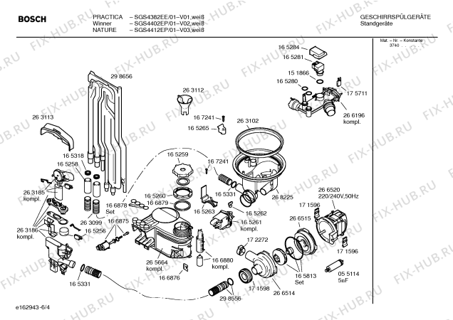 Взрыв-схема посудомоечной машины Bosch SGS4412EP NATURE - Схема узла 04