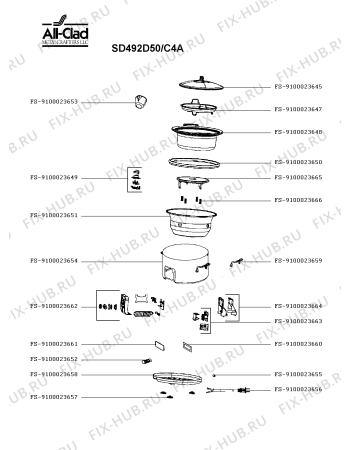 Схема №1 SD492D50/C4A с изображением Корпусная деталь для мультиварки (пароварки) Seb FS-9100023654