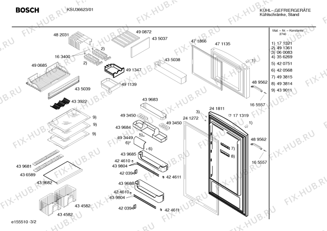 Взрыв-схема холодильника Bosch KSU36623 - Схема узла 02