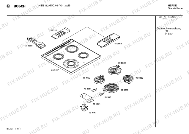 Схема №5 HSN112GSC с изображением Стеклокерамика для электропечи Bosch 00233157