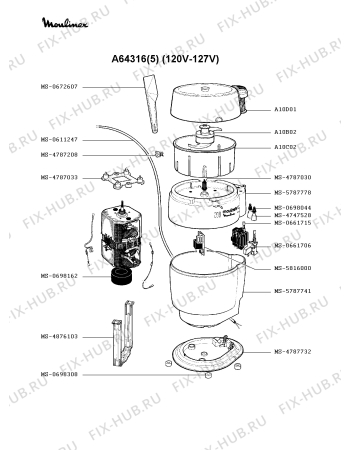 Взрыв-схема кухонного комбайна Moulinex A64316(5) - Схема узла VP001183.9P2