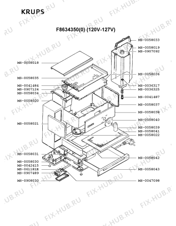 Взрыв-схема кофеварки (кофемашины) Krups F8634350(0) - Схема узла HP001834.1P2