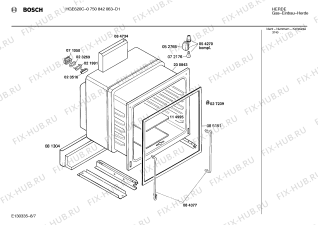 Взрыв-схема плиты (духовки) Bosch 0750842063 HGE620C - Схема узла 07