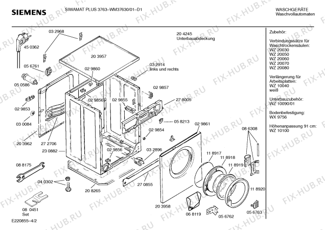 Взрыв-схема стиральной машины Siemens WM37630 SIWAMAT PLUS 3763 - Схема узла 02