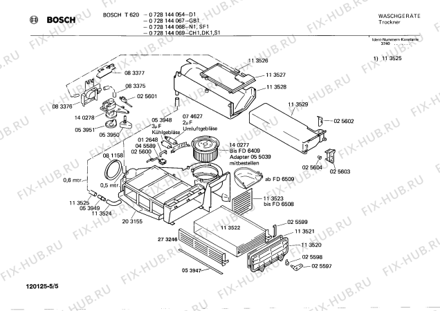Взрыв-схема сушильной машины Bosch 0728144054 T620 - Схема узла 05