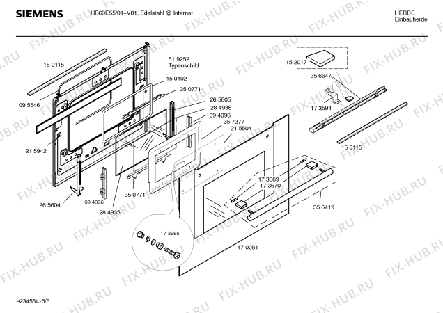 Взрыв-схема плиты (духовки) Siemens HB69E55 - Схема узла 05