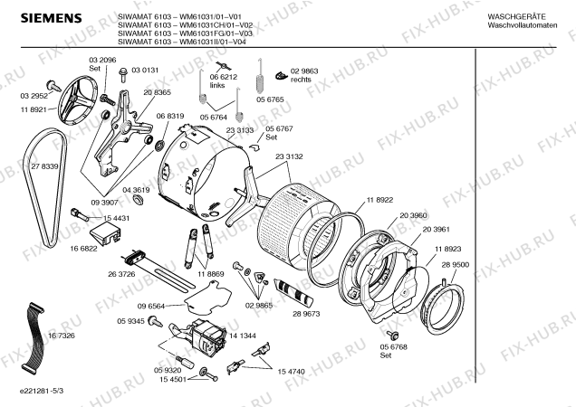 Схема №5 WM61031CH SIWAMAT 6103 с изображением Таблица программ для стиралки Siemens 00521166