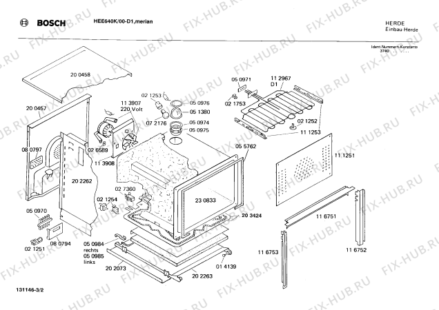 Взрыв-схема плиты (духовки) Bosch HEE640K HE130276 - Схема узла 02