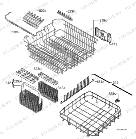 Взрыв-схема посудомоечной машины Privileg 00513516_11382 - Схема узла Basket 160