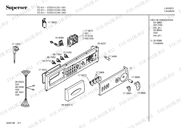 Схема №2 5TS611C TS611 с изображением Кабель для стиральной машины Bosch 00268323