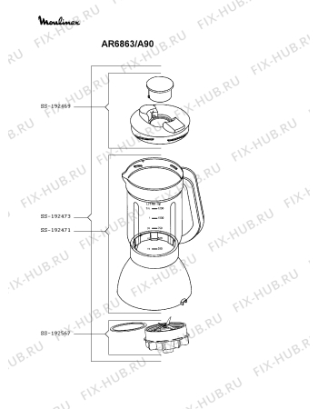 Взрыв-схема блендера (миксера) Moulinex AR6863/A90 - Схема узла 9P003532.5P2