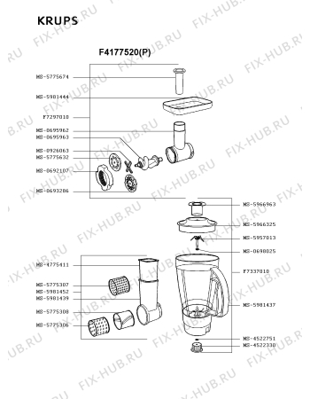 Взрыв-схема кухонного комбайна Krups F4177520(P) - Схема узла MP000535.0P4